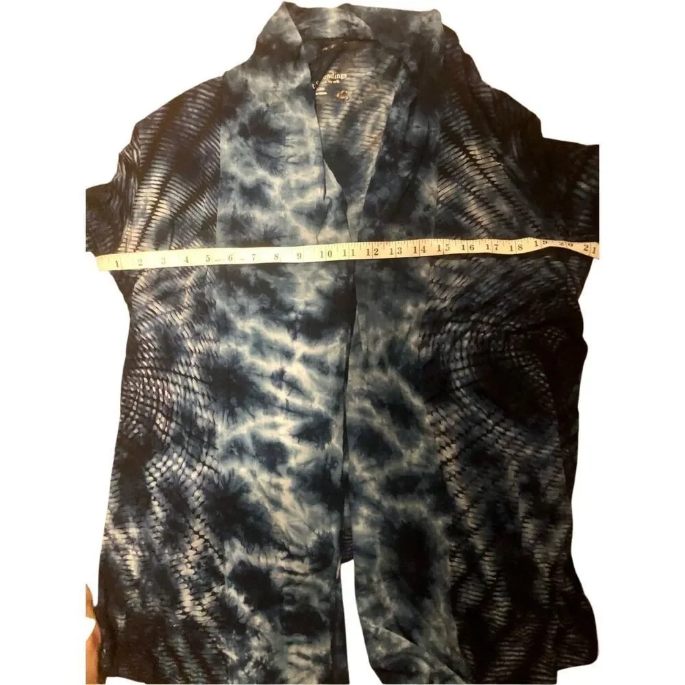 Lagenlook Soft Surroundings blue and white tie-dye open-front cardigan or cover-